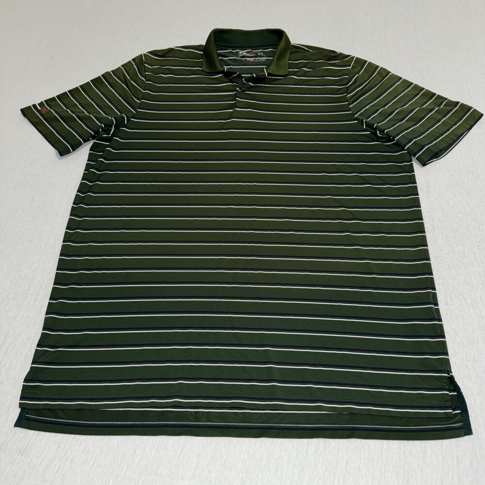 RLX Ralph Lauren Polo Mens XL Green Striped Golf Shirt Performance Preppy